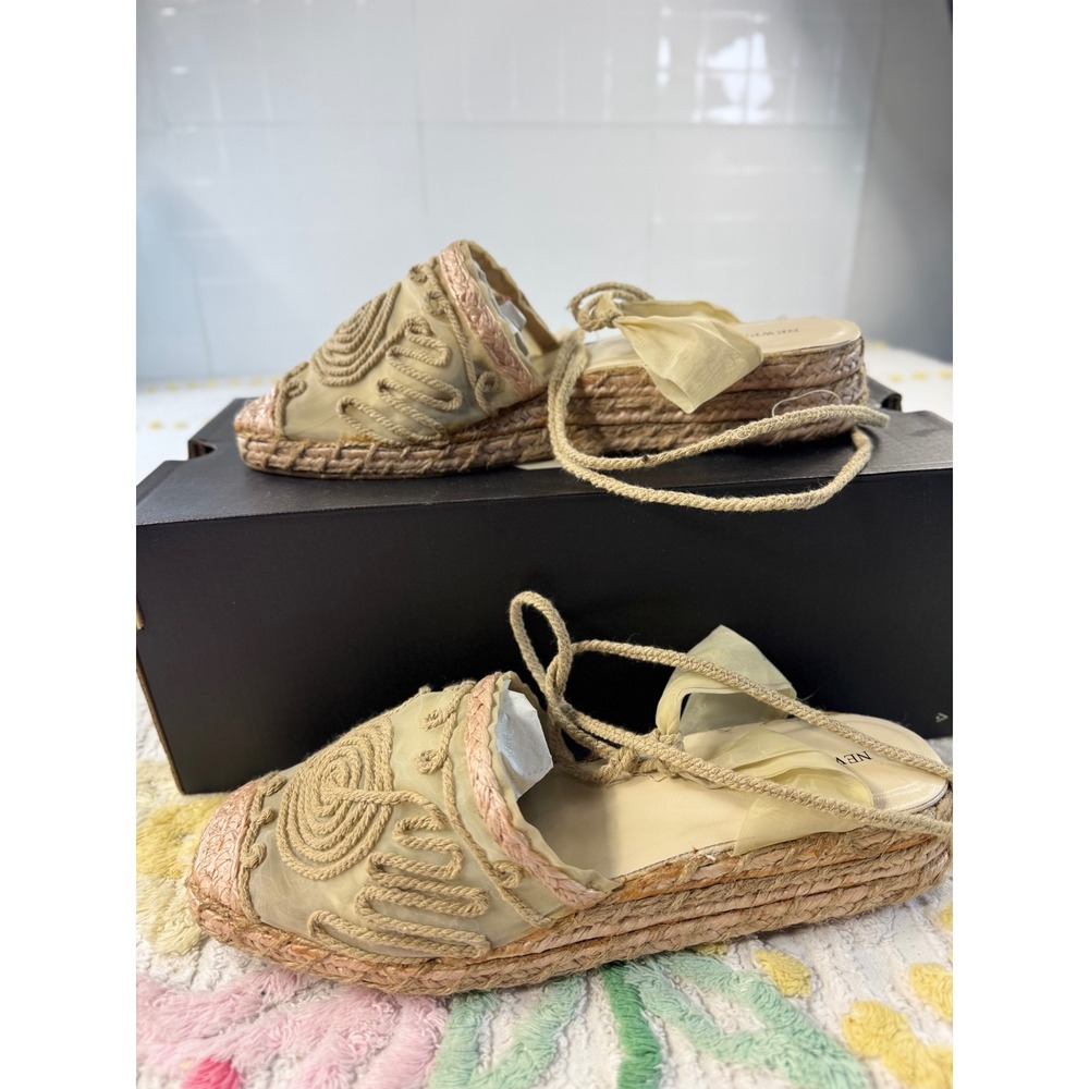 Newport News Tan Rope Swirl Lace Up Espadrille Platform Wedge Sandals 8